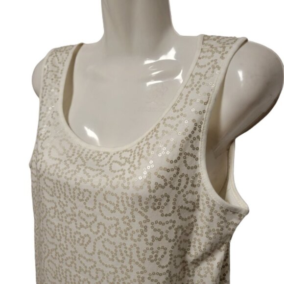 White  Sleeveless Sequin Shift Dress Size M - Picture 2 of 6